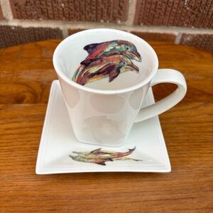 Kim Rody Creations Dolphin Mug and saucer set